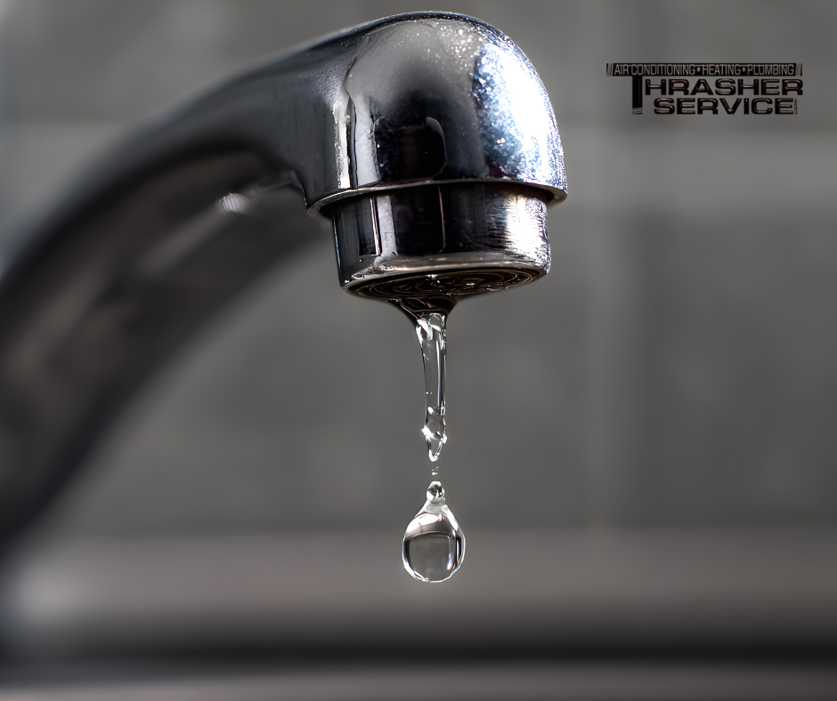An older kitchen faucet that drips and wastes water before it gets replaced by the certified plumbers at Thrasher Service of Des Moines.