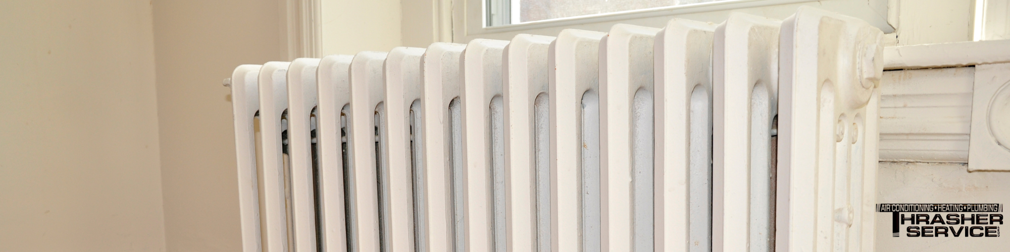 A radiator in a Des Moines area home that is not heating due to a boiler breakdown just before the arrival of Thrasher Service techs.