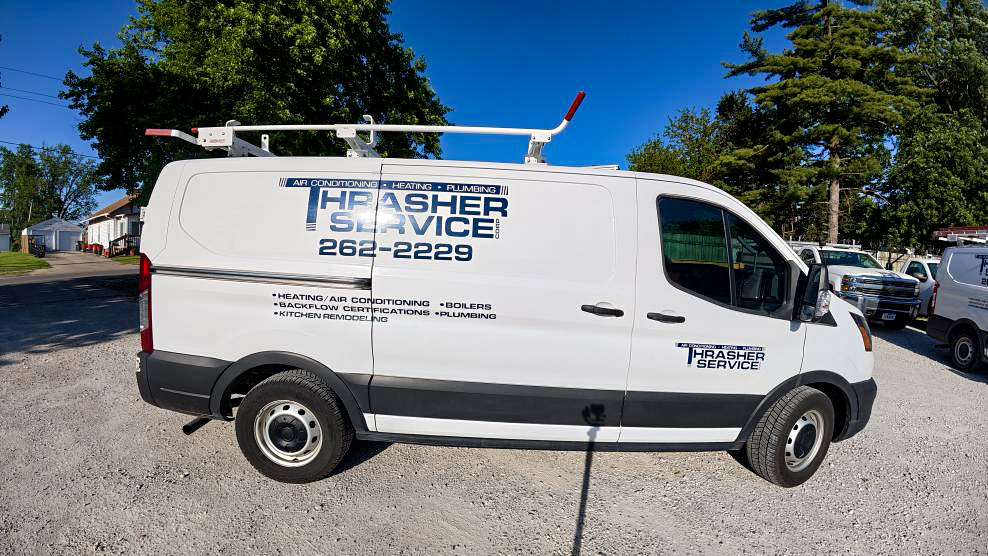 A Thrasher Service van, which provides our local plumbers and HVAC techs with the tools and supplies needed to service Des Moines area residential and commercial clients.